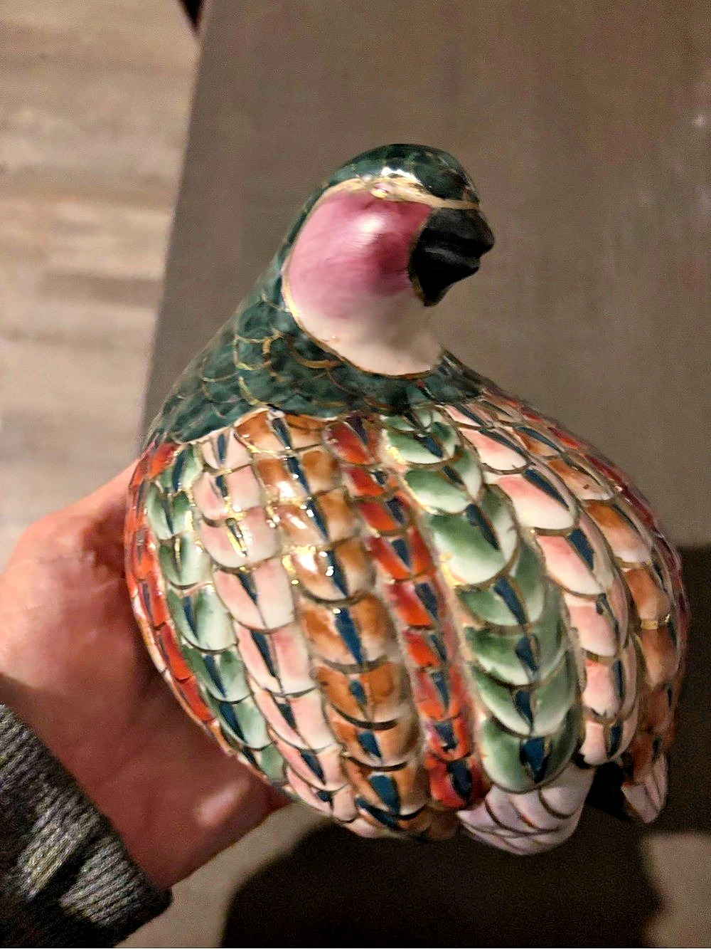 Toyo Vintage Toyo Quail Figurine Ceramic Sculpture Green & Red